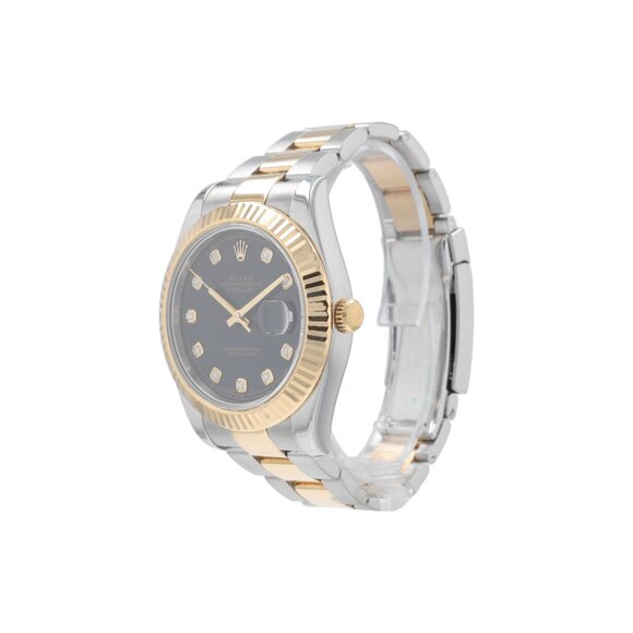 Rolex Datejust II 116333 41mm Black Diamonds Dial Fluted Bezel Oyster Band - Picture 3 of 10